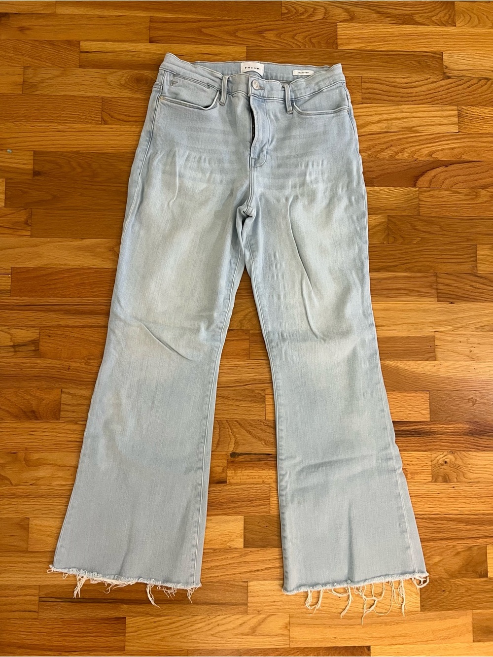 FRAME Le Easy Flare Light Wash Fringe Hem Women's Jeans